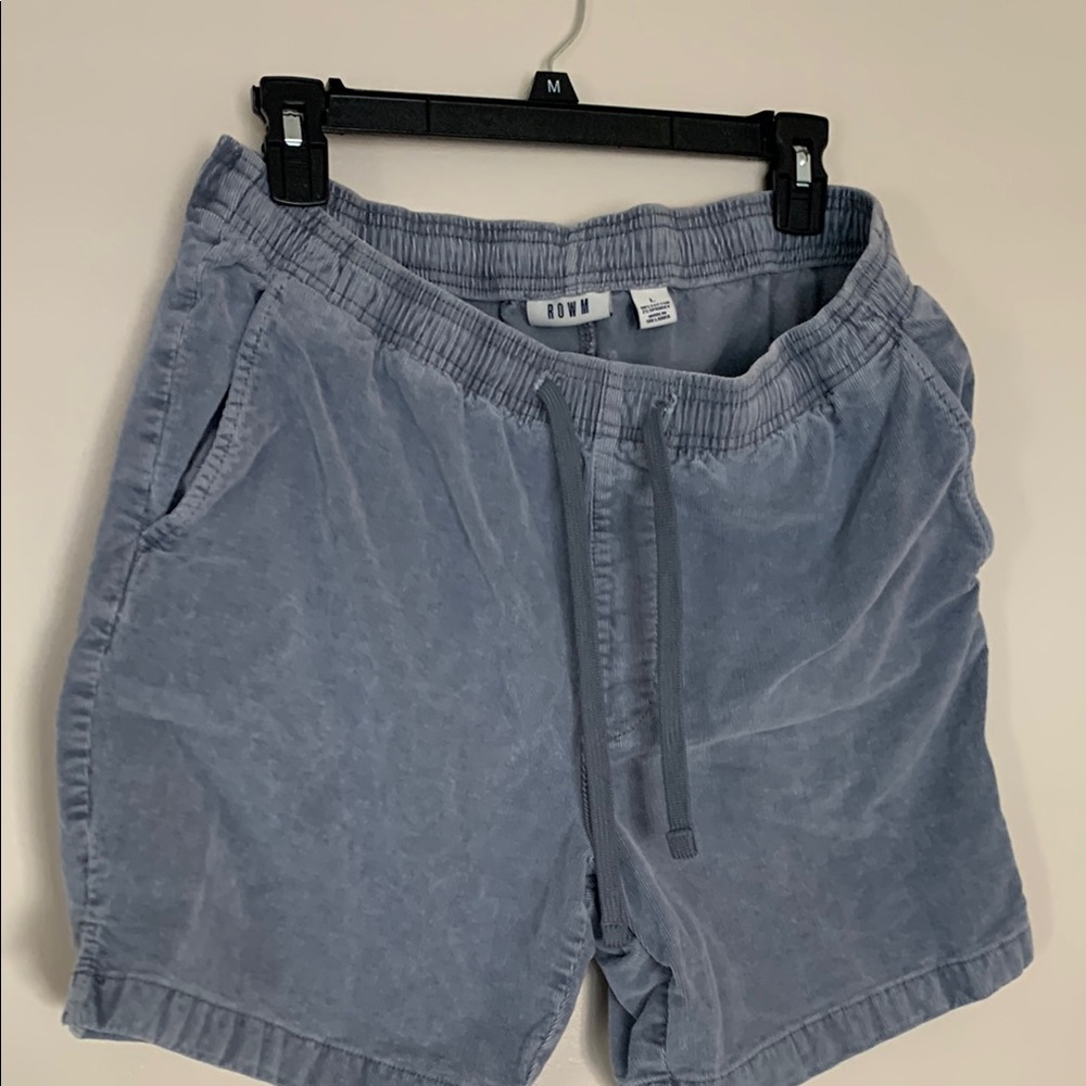 Corduroy Blue Shorts with Elastic Waistband and Drawstring